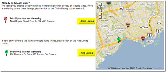 Google Local Business Map Pointing