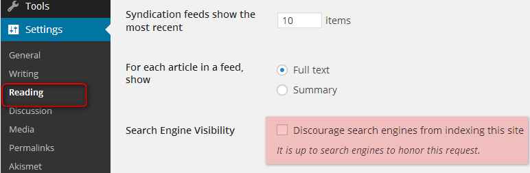 search-engine-visibility-wordpress-option