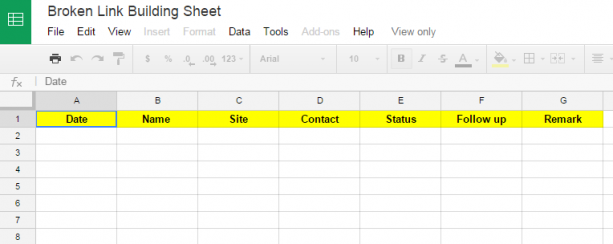 broken link building sheet