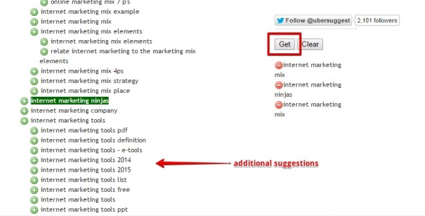 Ubersuggest results