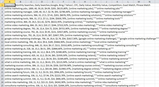 .csv spreadsheet