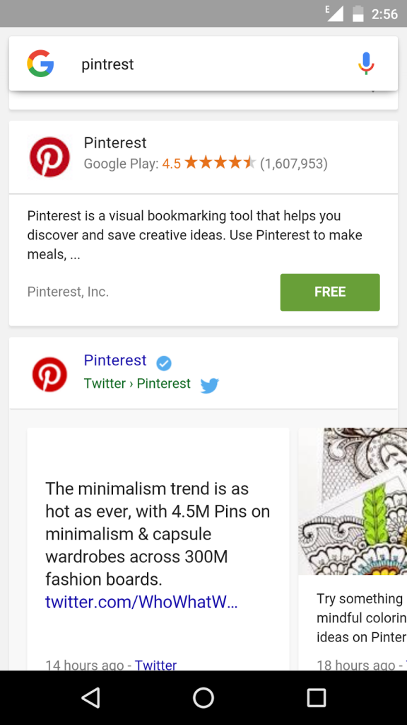 Pinterest App Appearing In Serps