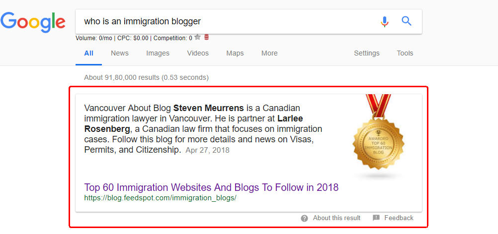 what is immigration blogger SERP