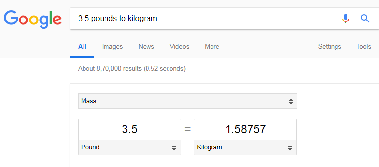 google weight converter