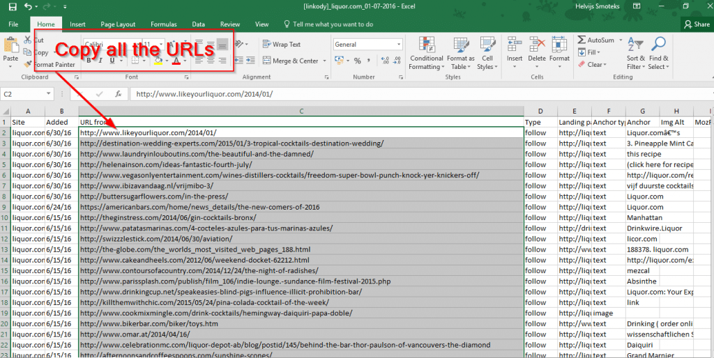 copy all url g sheet