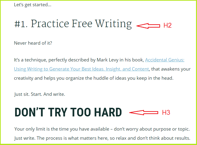 assigning h2 and h3 tags
