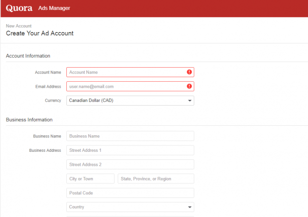 create account on quora ads 