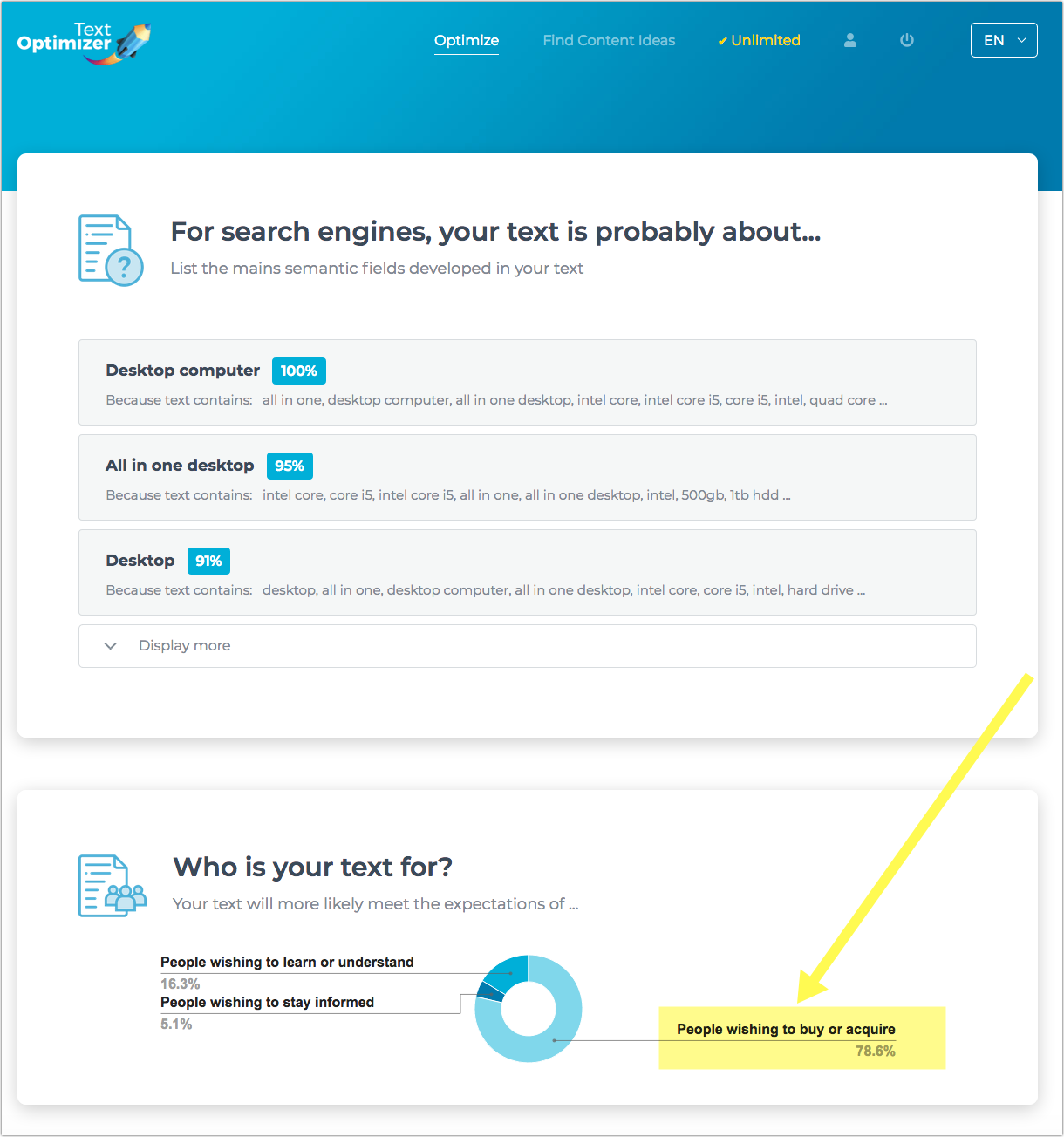 Text Optimizer analysis