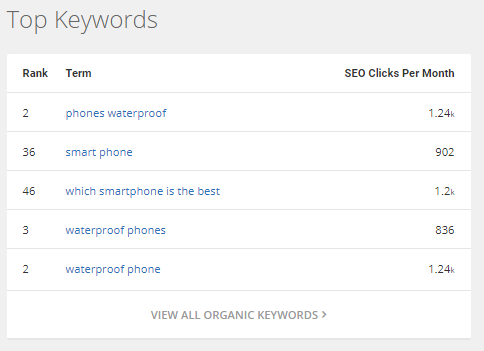 top keywords used by competitiors