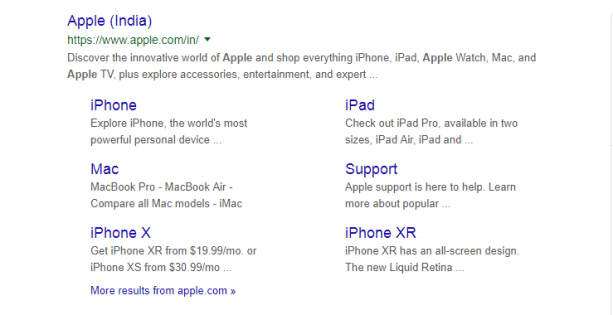 Sitelink extensions for brands - example