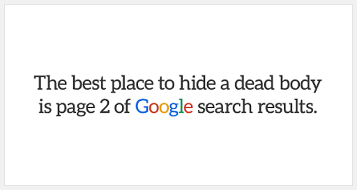 Google searchQuote: The best place to hide is Page 2 of Google Search Results 
