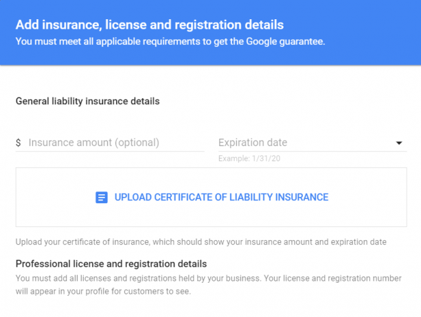 Local service ads - Certificate of Liability Insurance
