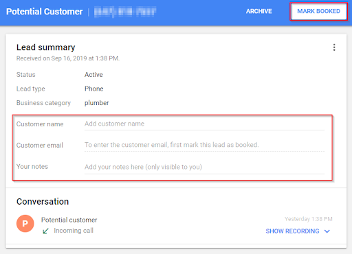 Local Service Ads-Lead summary