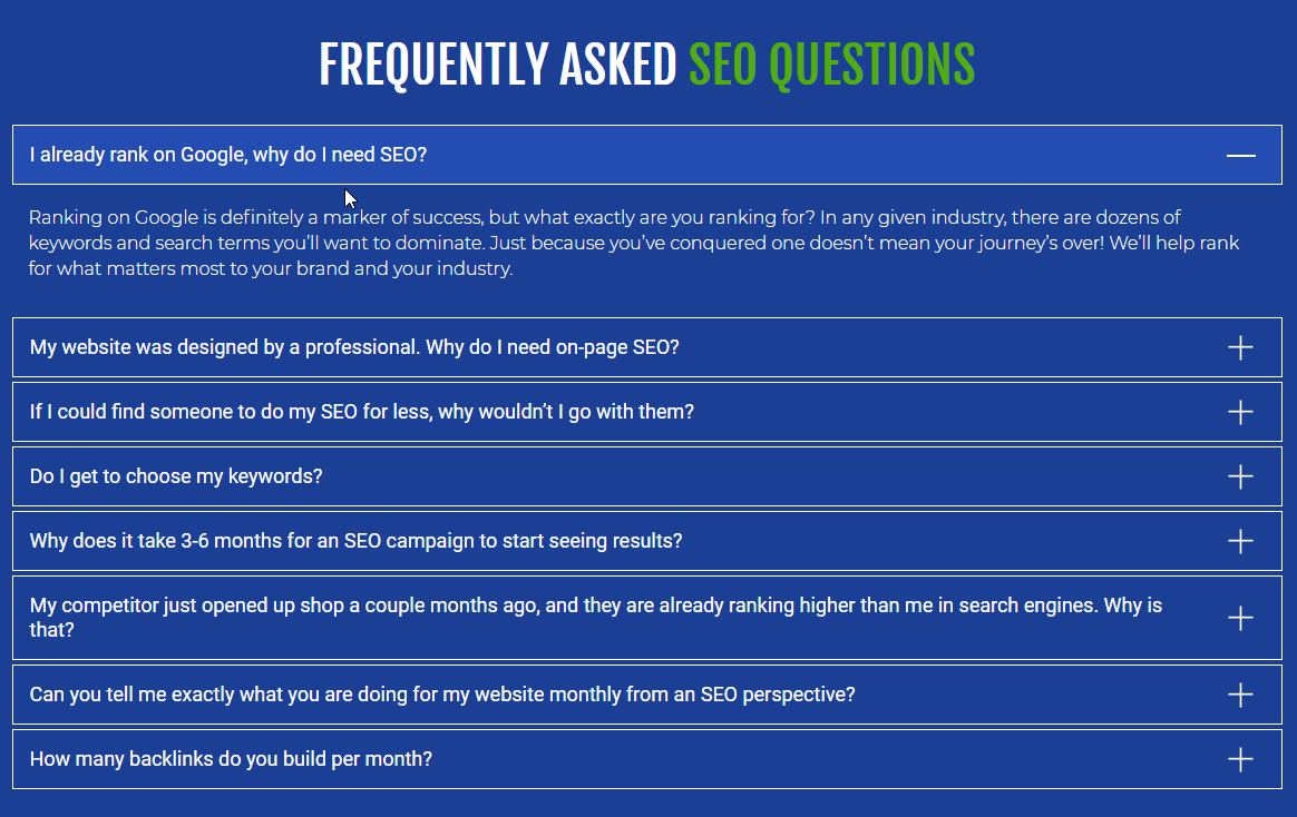 FAQ's Seo Questions