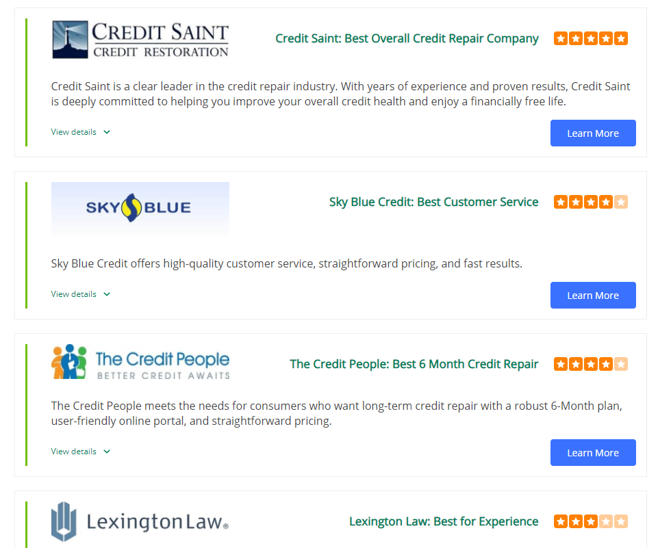 Comparing credit repair companies