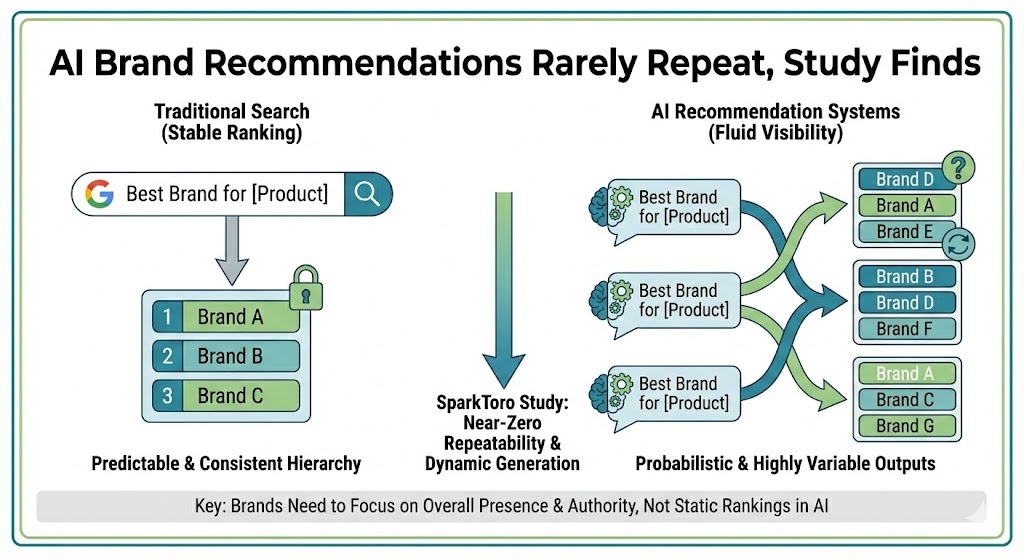 AI Brand Recommendations Rarely Repeat, Study Finds