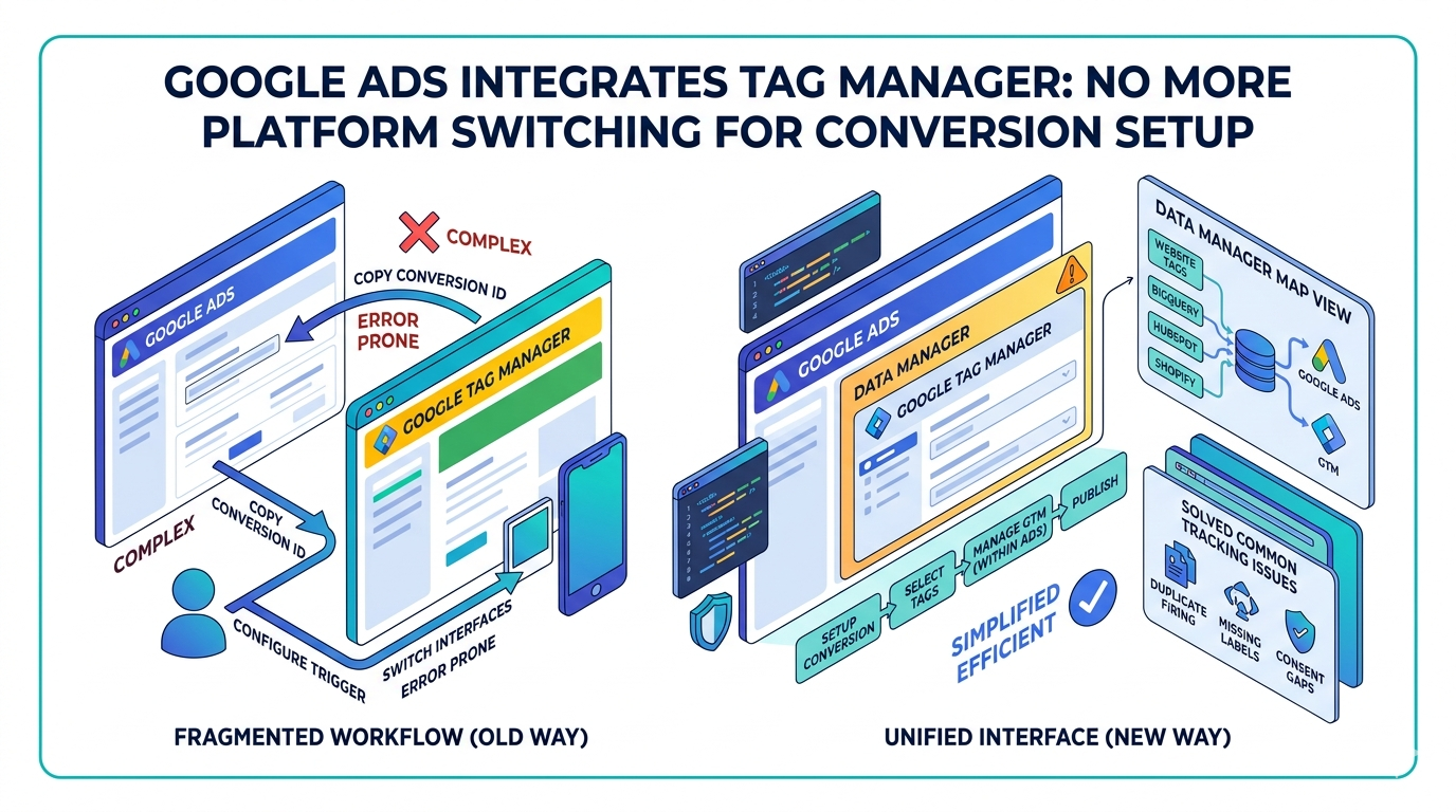 Google Ads Adds Tag Manager Controls to Data Manager Interface, Reducing Platform Switching for Conversion Setup