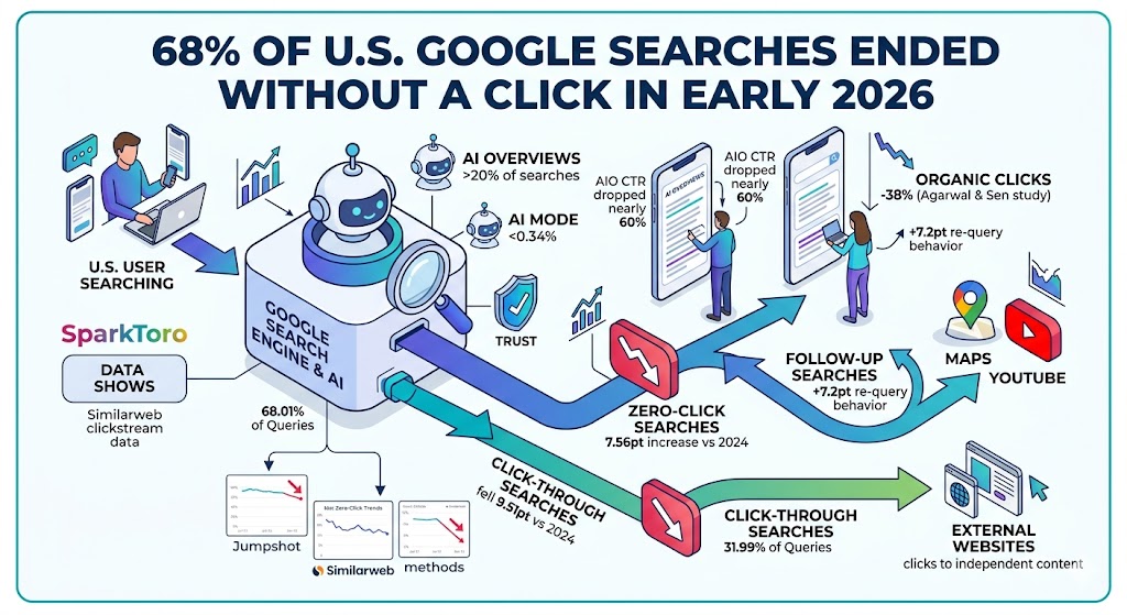 68% of U.S. Google Searches Ended Without a Click in Early 2026, SparkToro Data Shows