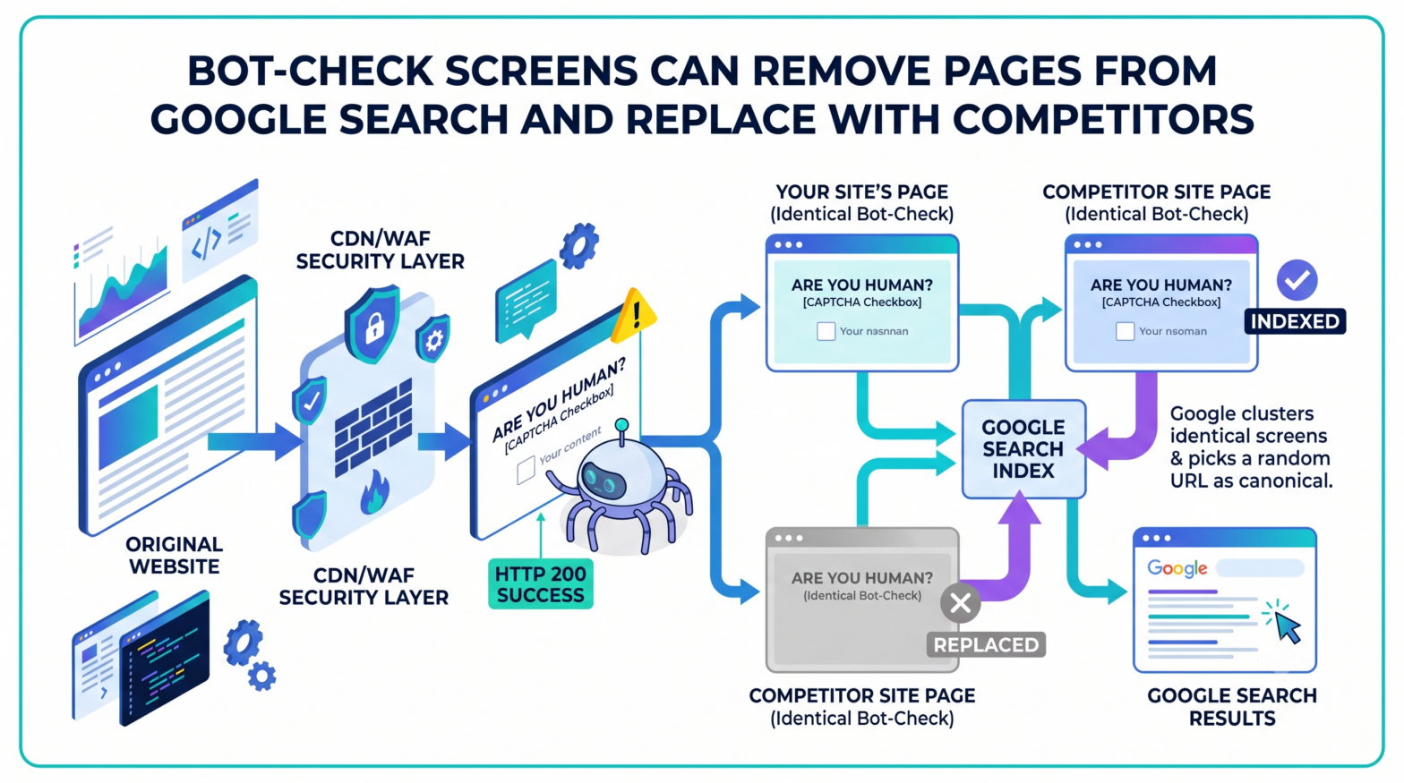 Bot-Check Interstitials Can Get Your Pages Removed from Google Search and Replaced by a Competitor's URL