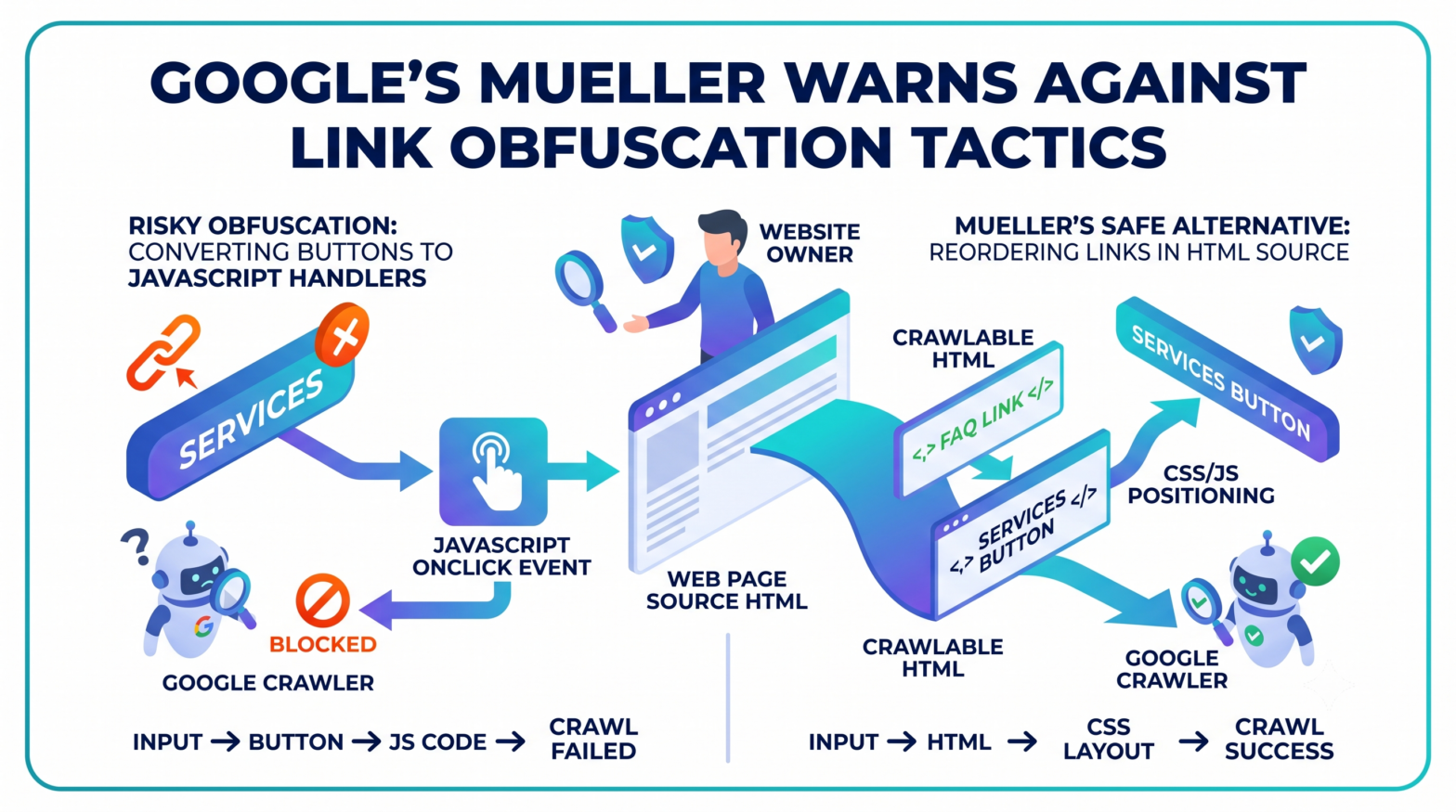 Google's John Mueller Warns Against Link Obfuscation Tactics Tied to First Link Priority Theory