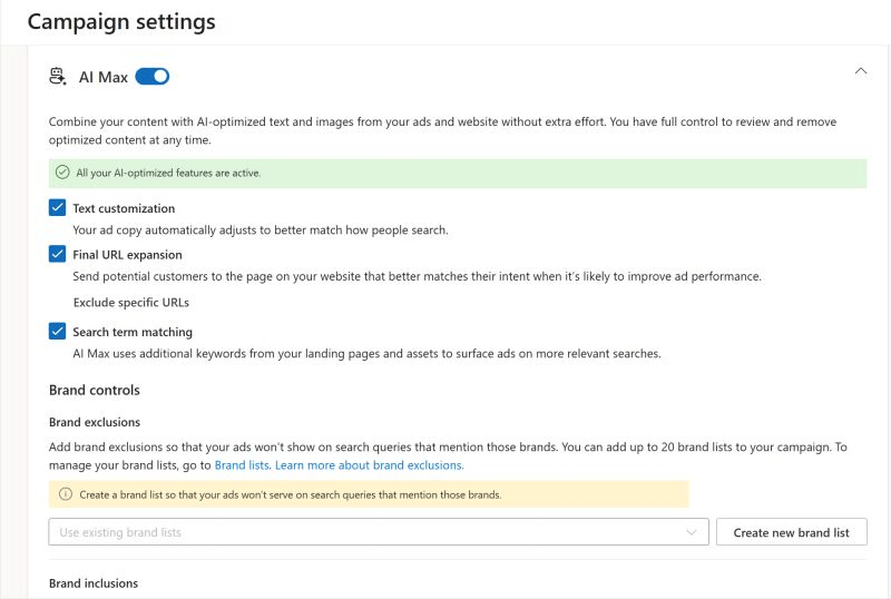 AI Max for Search campaigns