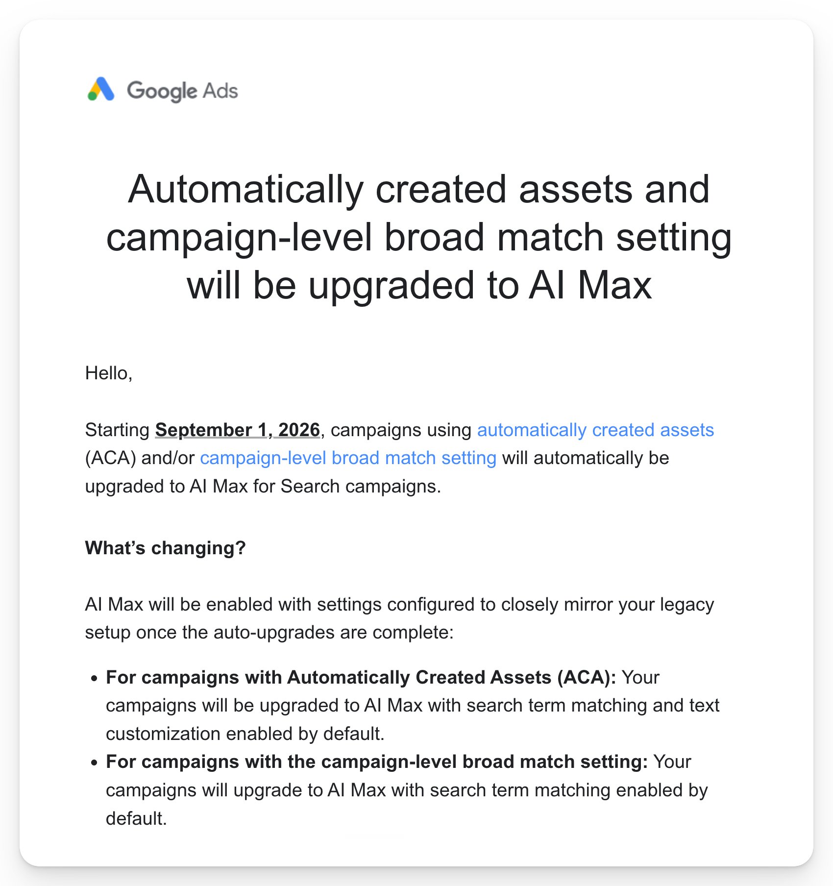 Automatically Created Assets - AI Max