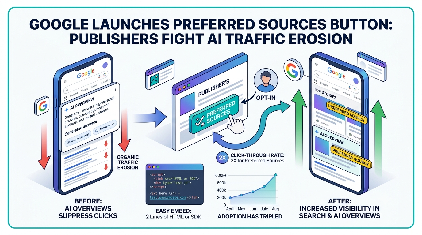 Google Launches Embeddable Preferred Sources Button as AI Overviews Erode Publisher Traffic