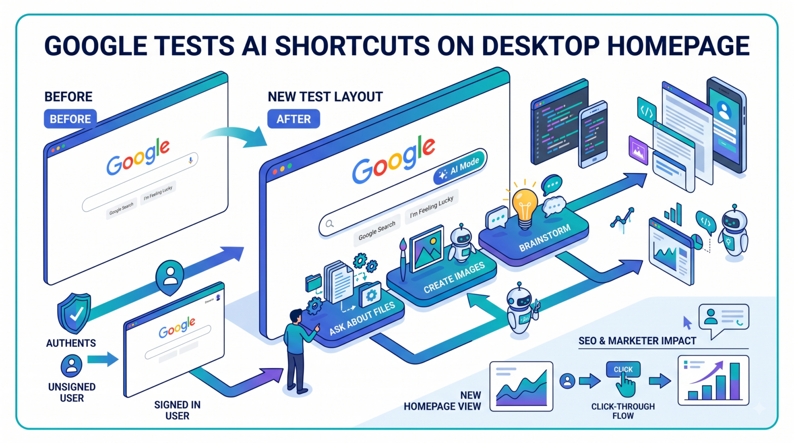 Google Tests AI Shortcut Buttons on Desktop Homepage, Displacing Traditional Search Button