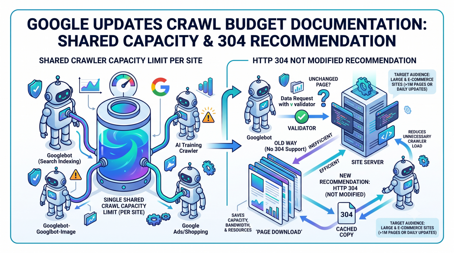 Google Updates Crawl Budget Documentation With 304 Status Code Recommendation and Shared Crawler Capacity Disclosure