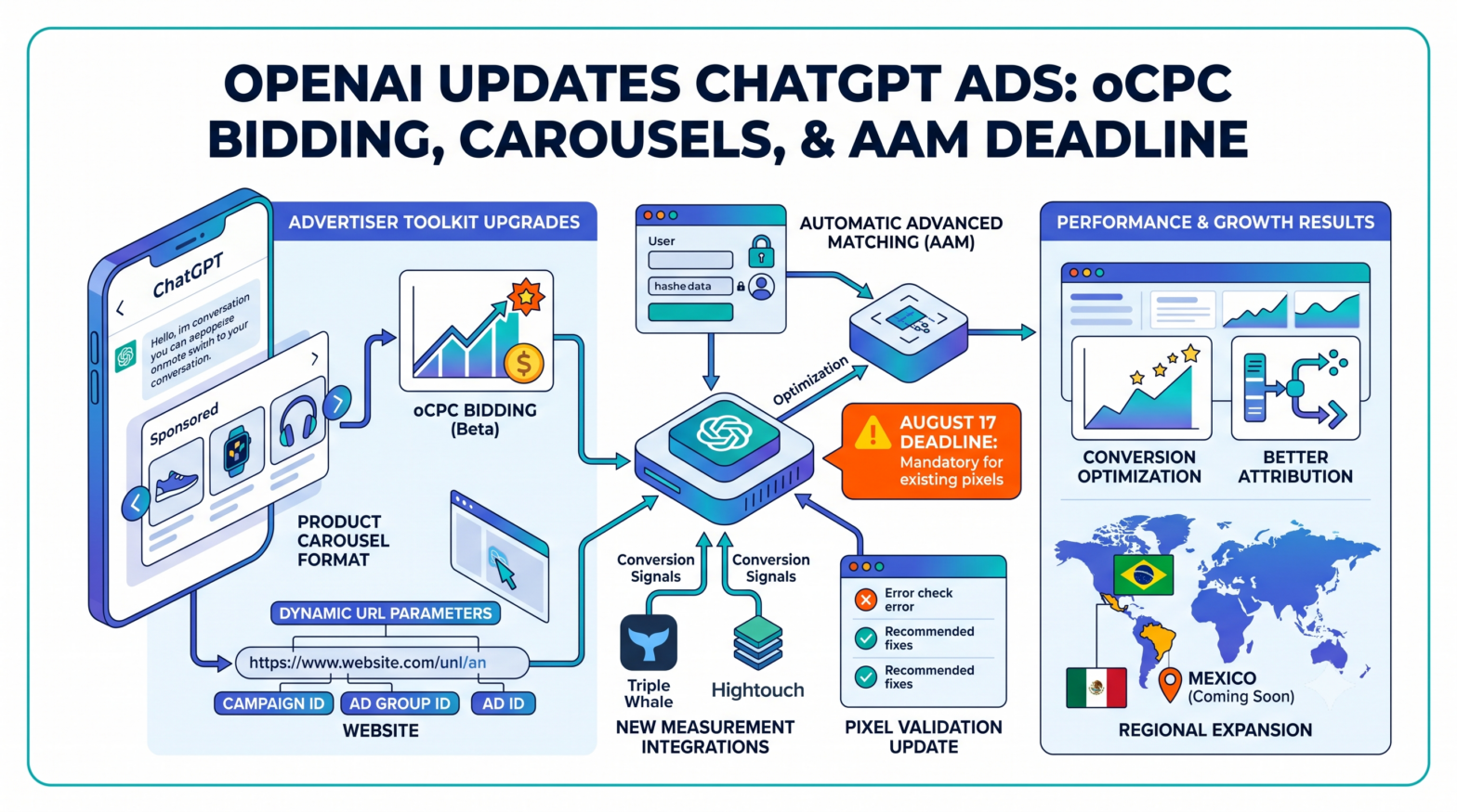 OpenAI Adds oCPC Bidding, Product Carousels, and Mandatory AAM Deadline to ChatGPT Ads
