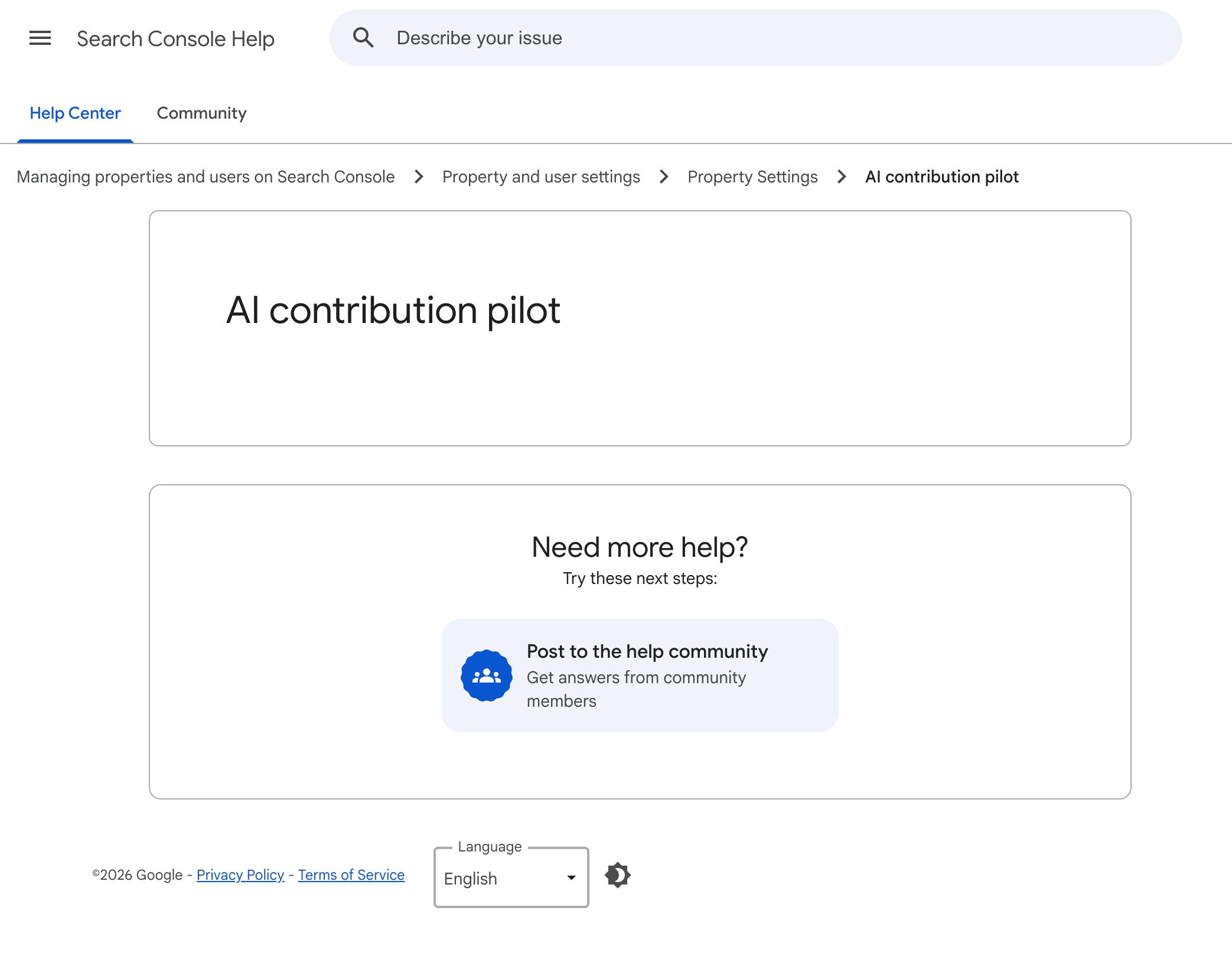 Google Search Console AI Contribution Help Doc